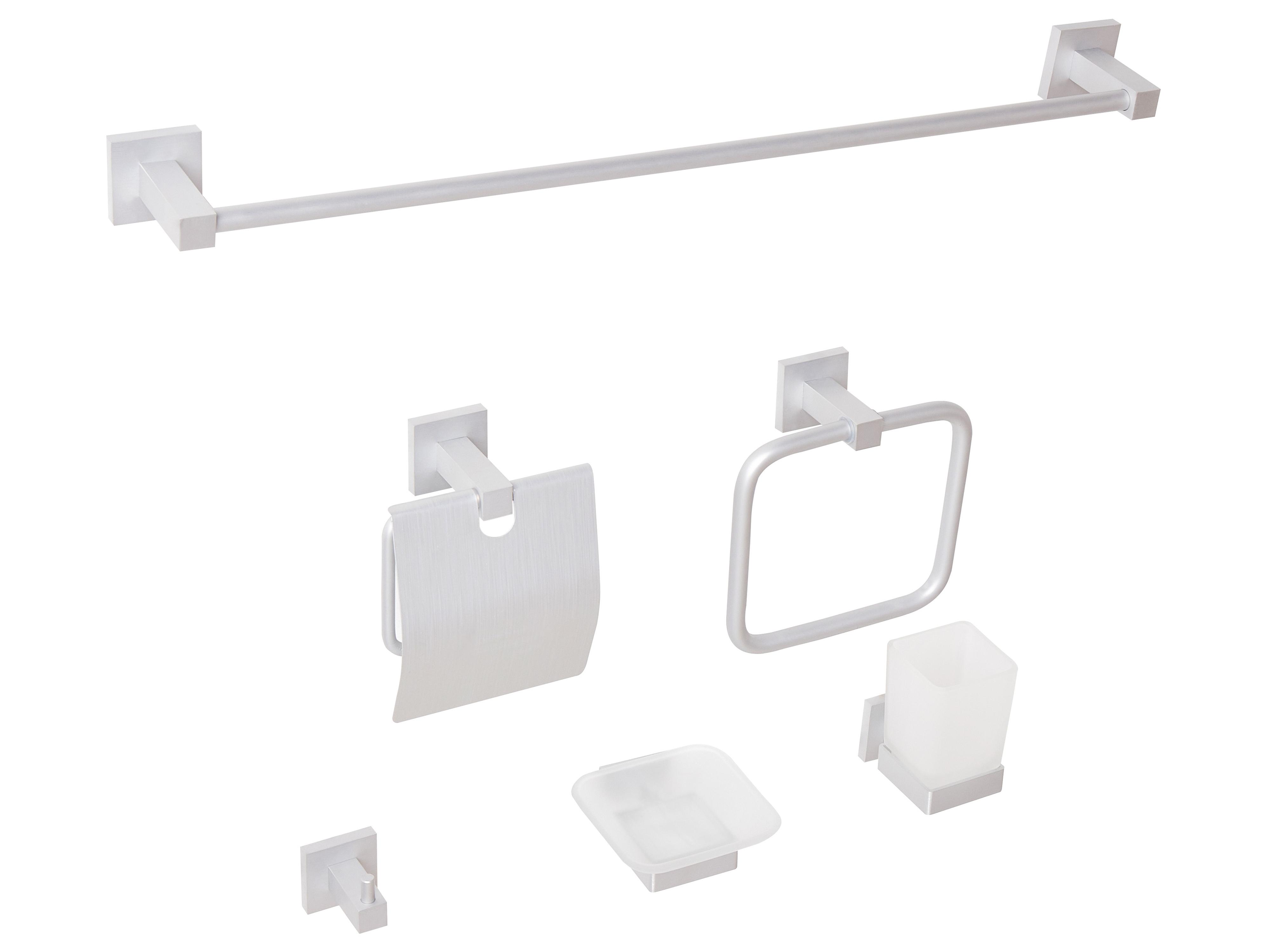 6-Piece Bathroom Hardware Set UVITA with Towel Bars and Hooks Silver