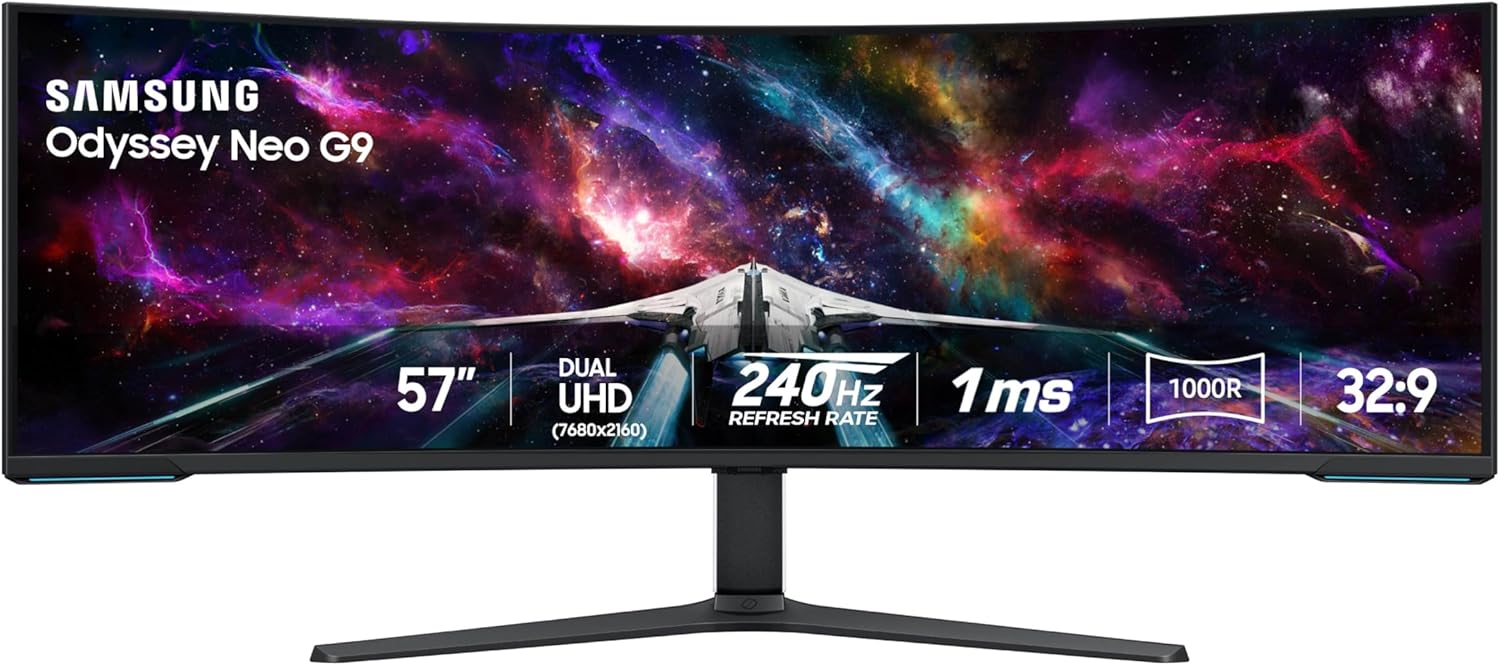 Samsung 57 Odyssey Neo G9 (G95NC) Series Dual 4K UHD 1000R Curved Gaming Monitor  240Hz  1ms with DisplayPort 2.1  Quantum Mini-LED  DisplayHDR 1000  AMD FreeSync Premium Pro  LS57CG952NNXZA