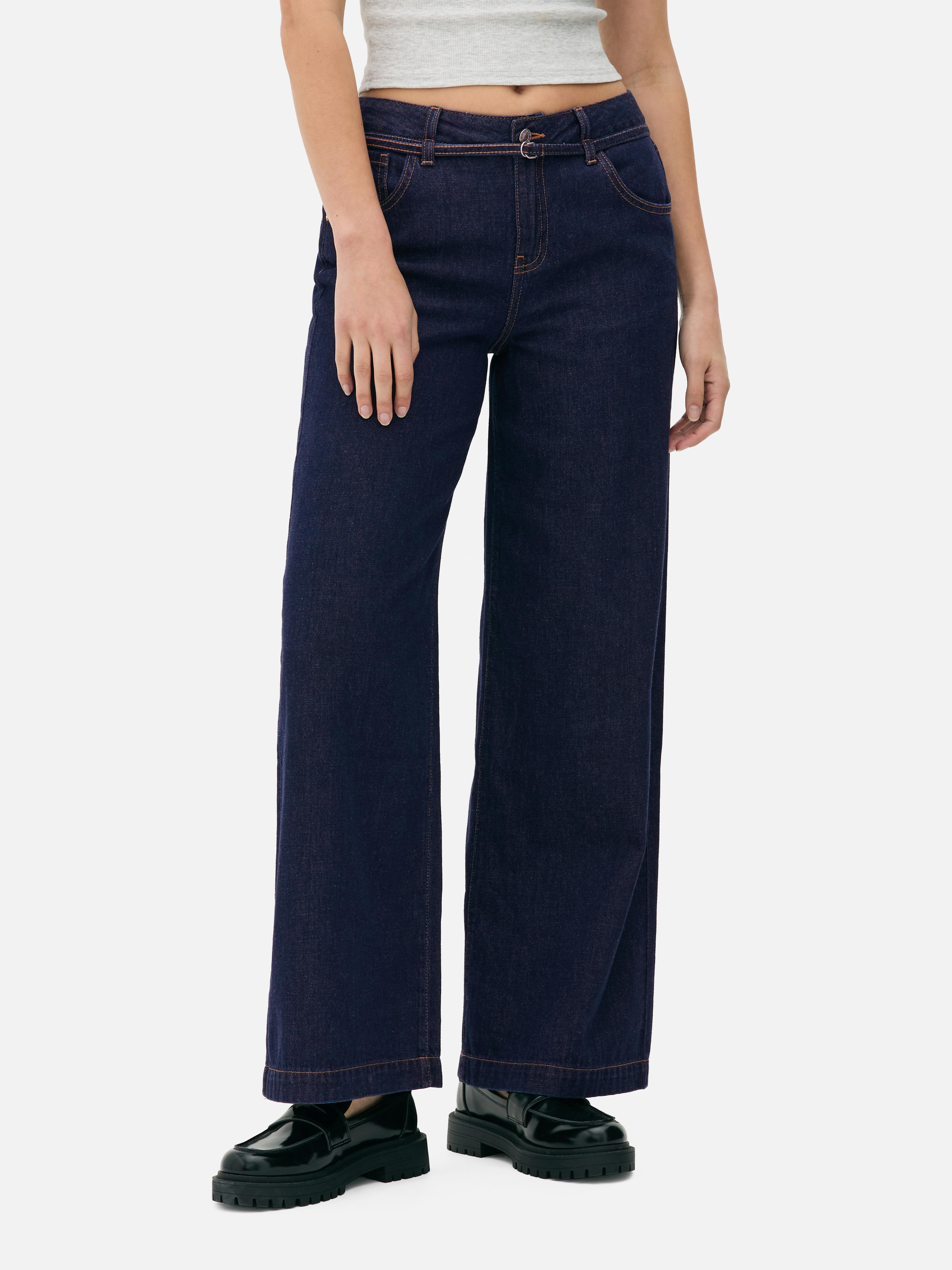 Mid-Rise Belted Wide-Leg Jeans