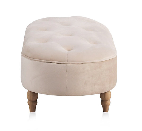 Banquette tapissé en tissu velours beige et pieds en bois