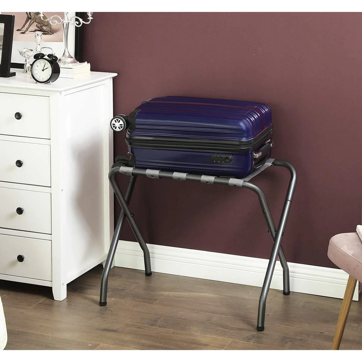 SONGMICS Metal Folding Luggage Rack, Gray