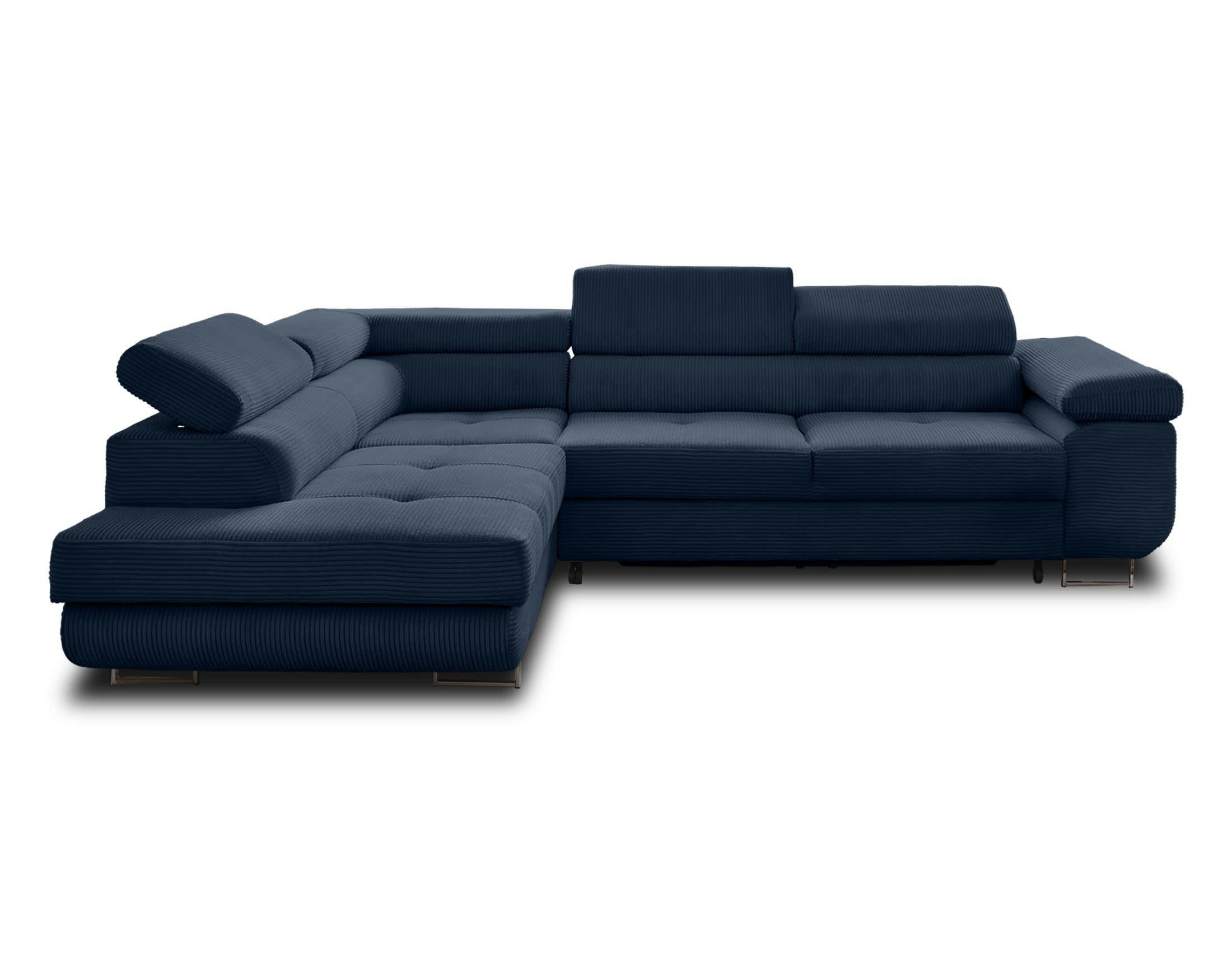 ZARIA - Canapé d'angle gauche convertible 5 places en velours côtelé bleu
