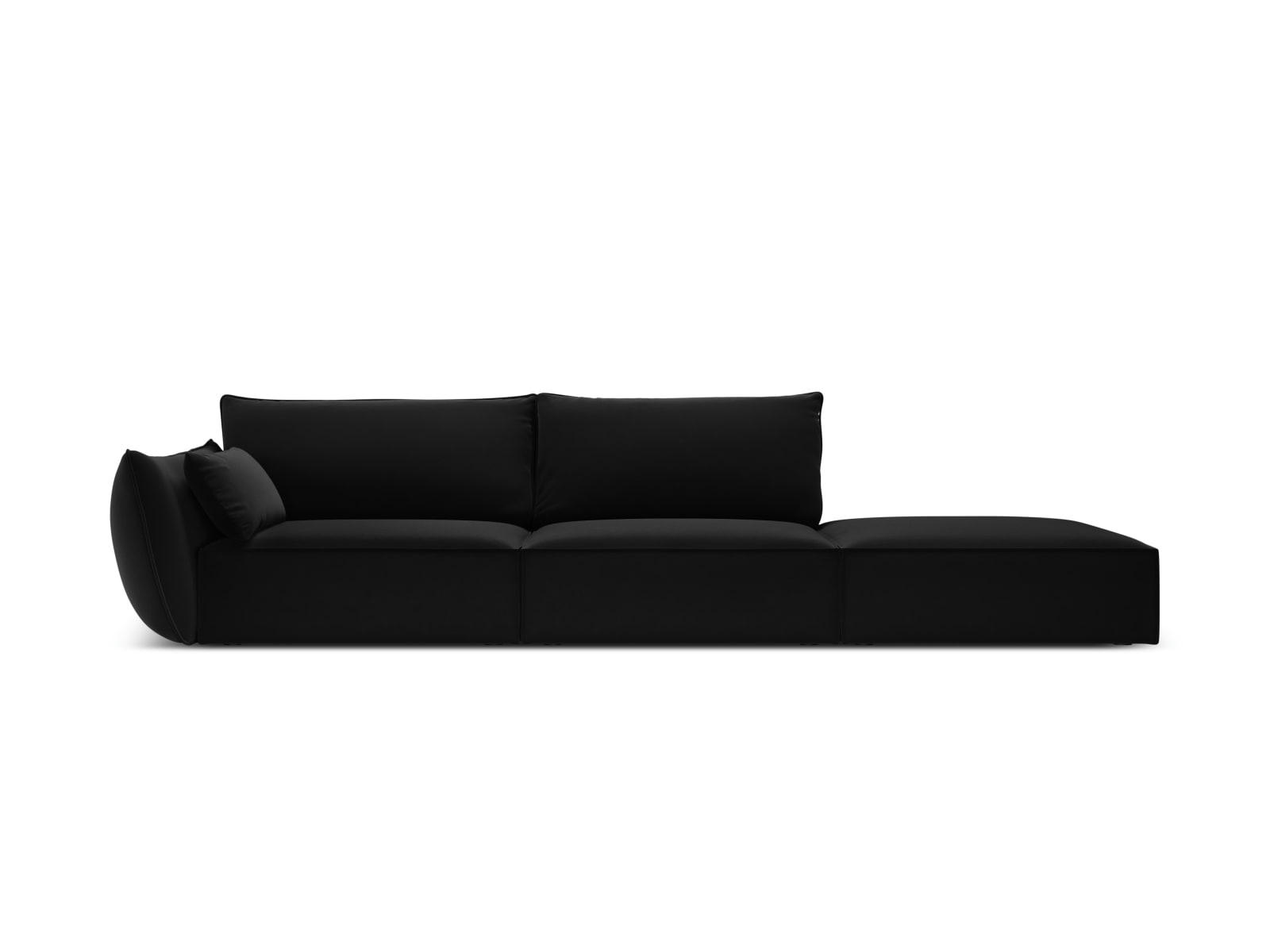 KAELLE - Canapé droit 4 places en tissu velours noir
