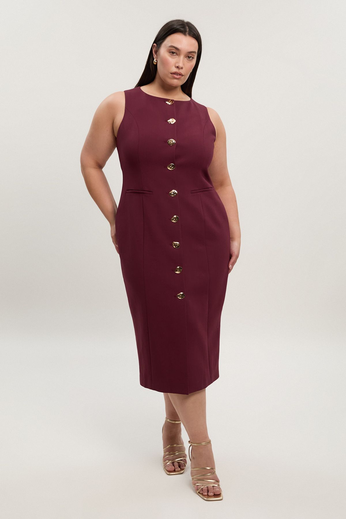 KarenMillen Plus Size Compact Essential Button Pencil Midi Dress