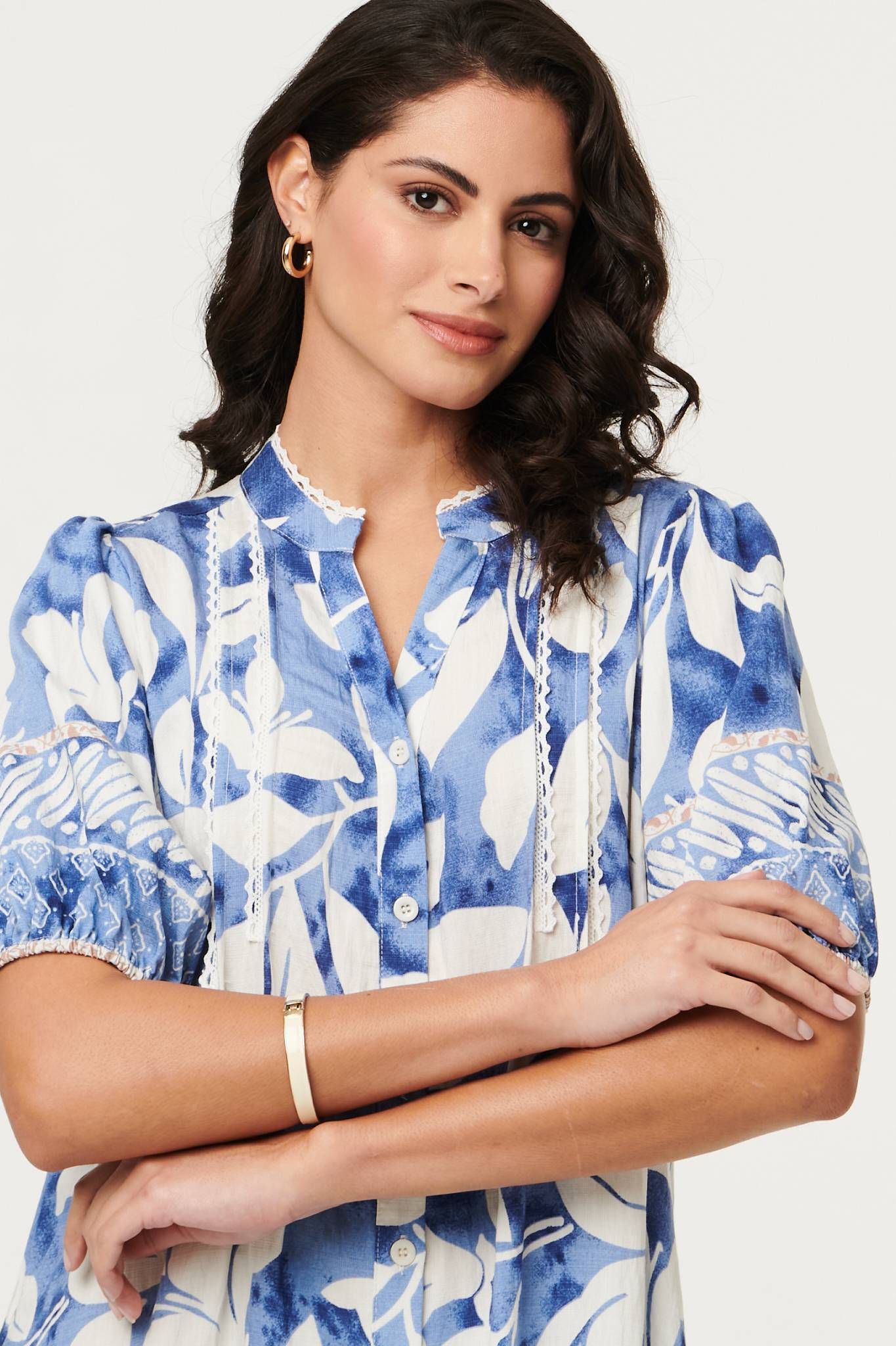 Izabel London Leaf Print 1/2 Sleeve Knee Length Dress