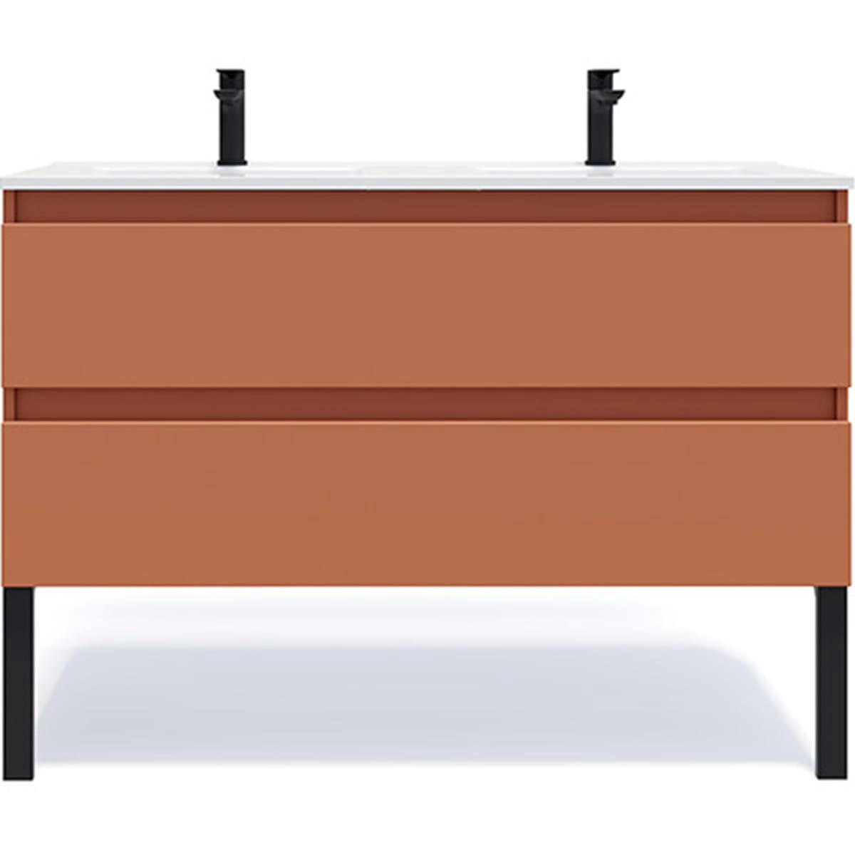 HUDSON - Meuble salle de bain double vasque 120cm 2 tiroirs Terracotta