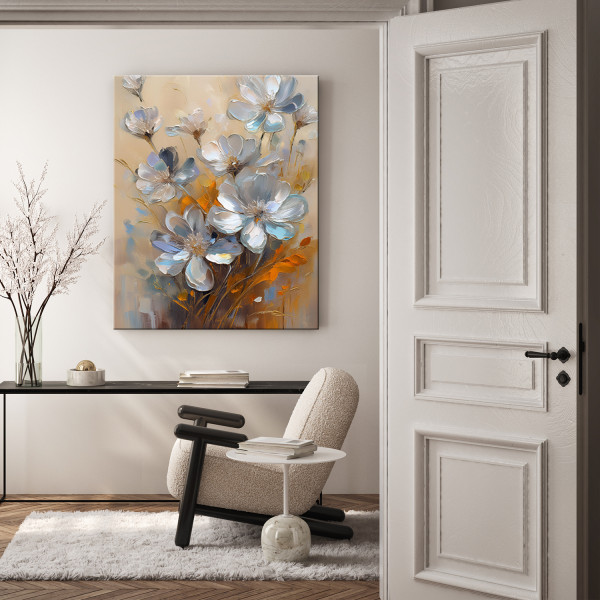 Feeby Obraz do salonu, Srebrne Kwiaty Natura Malowane 40x60