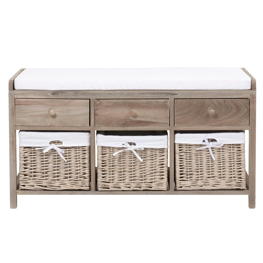 Eloise - Banc de rangement en platane et coton