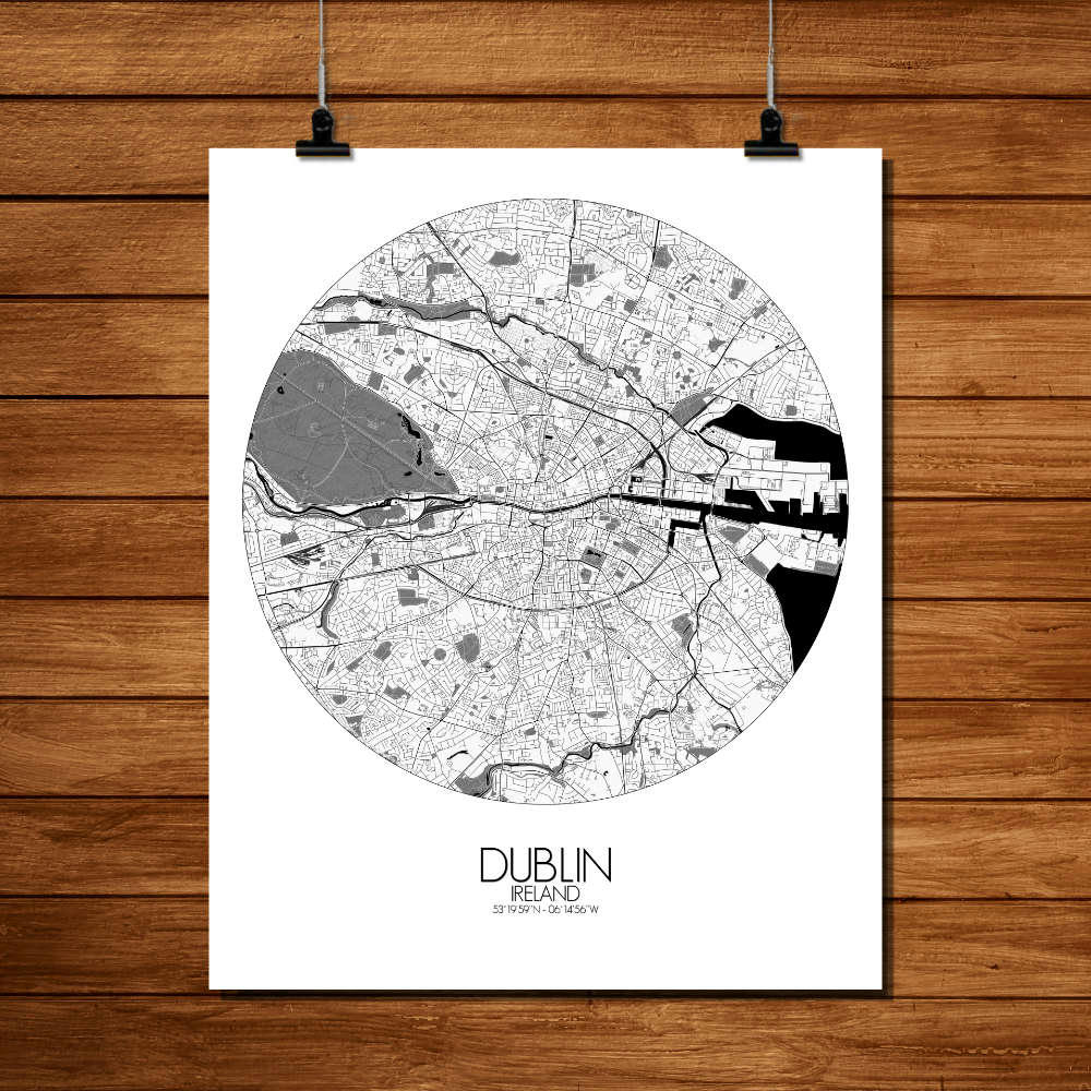 - Affiche Dublin Carte ronde 40x50
