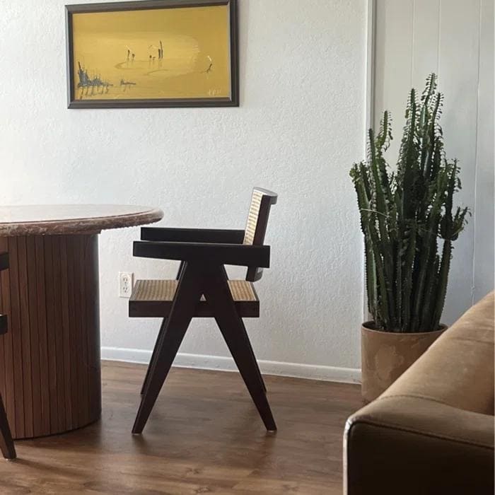 Solid Wood Rattan Armchair Dining Chair in Natural