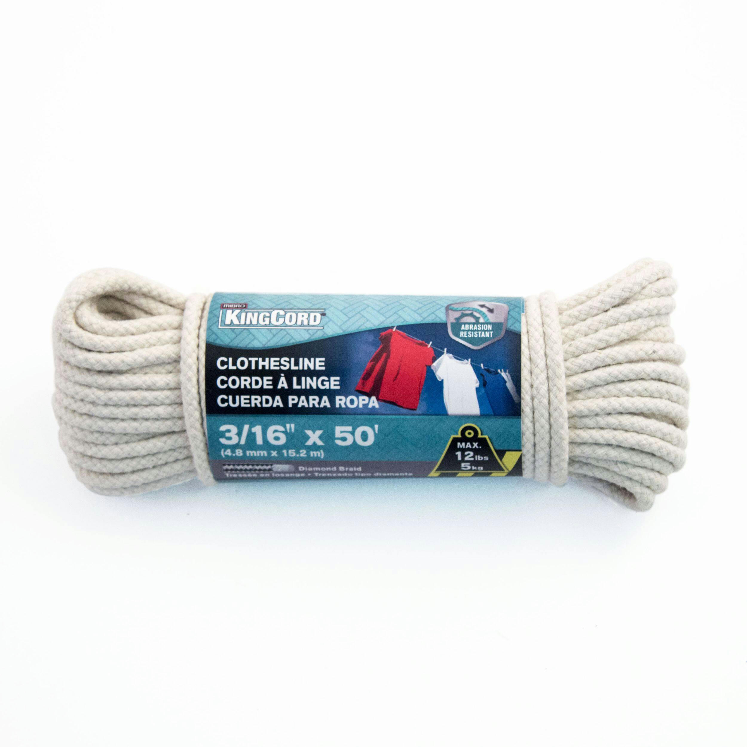KingCord Cotton Rope, For Clotheslines, Strong And Durable, 3/16-in x 50-ft