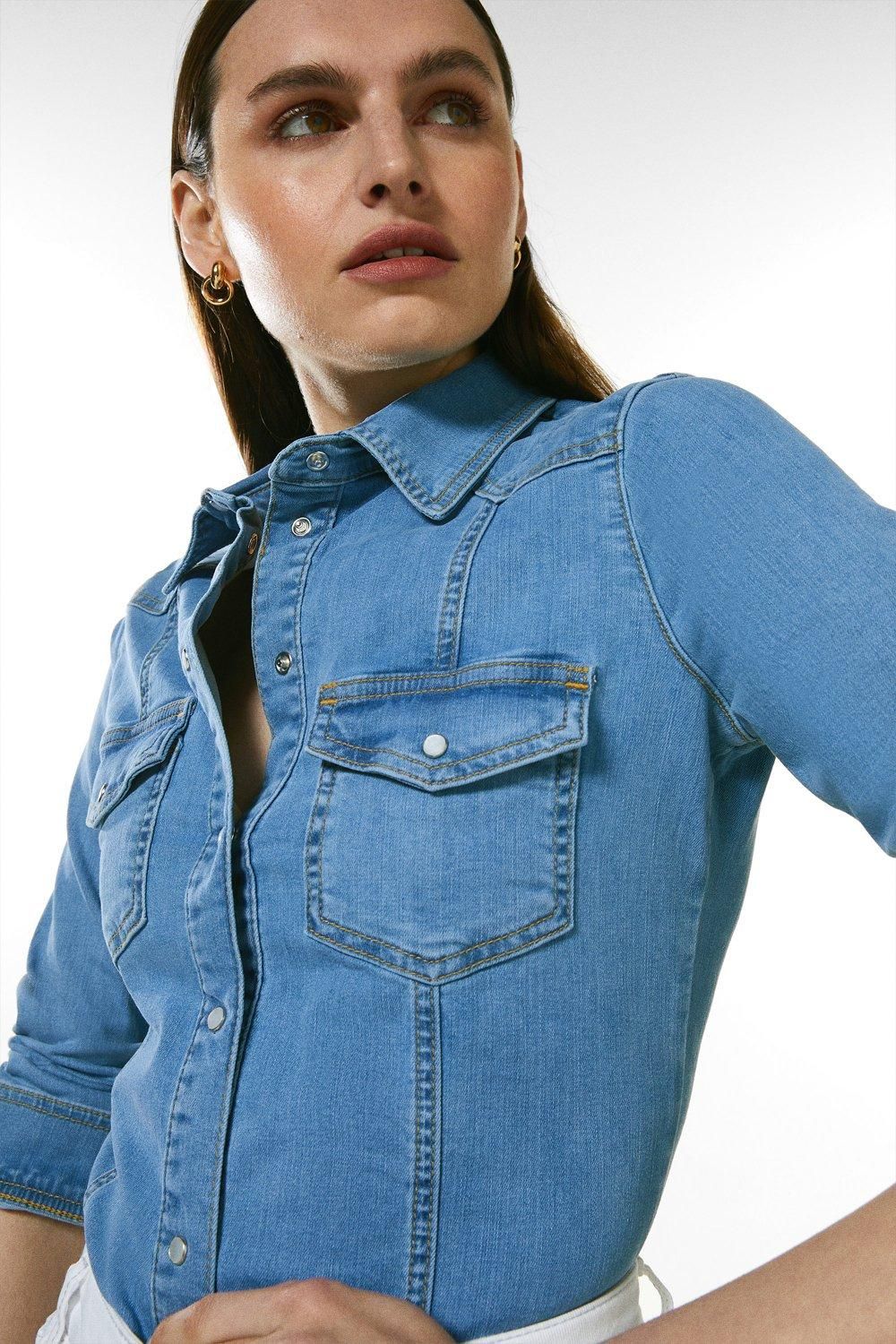 KarenMillen Popper Front Denim Shirt