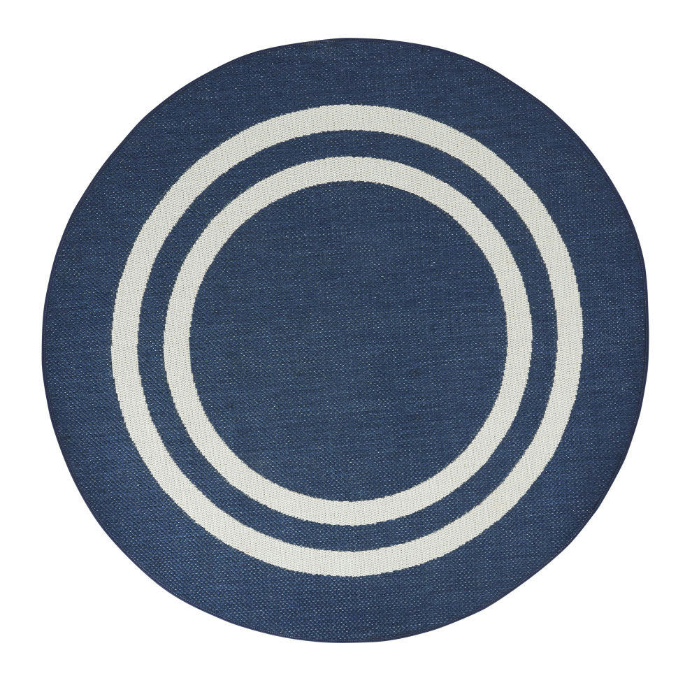 VALLONGUE - Tapis rond en polypropylène bleu et blanc 160x160