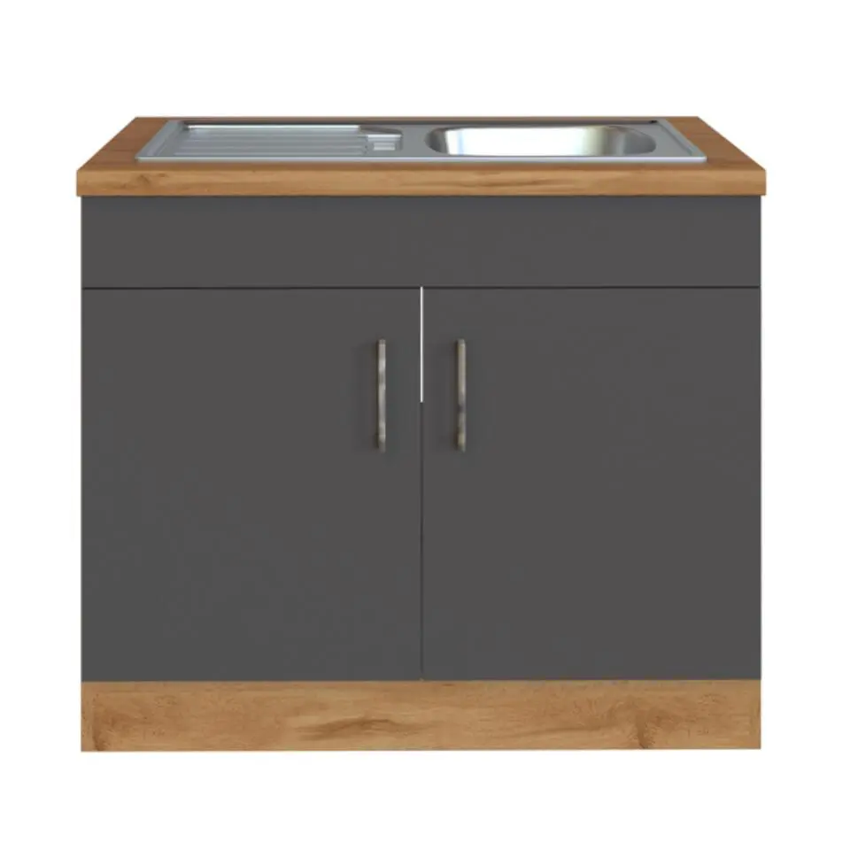 Gootsteenkast Sorrella 100cm 2 deuren - antraciet/eik