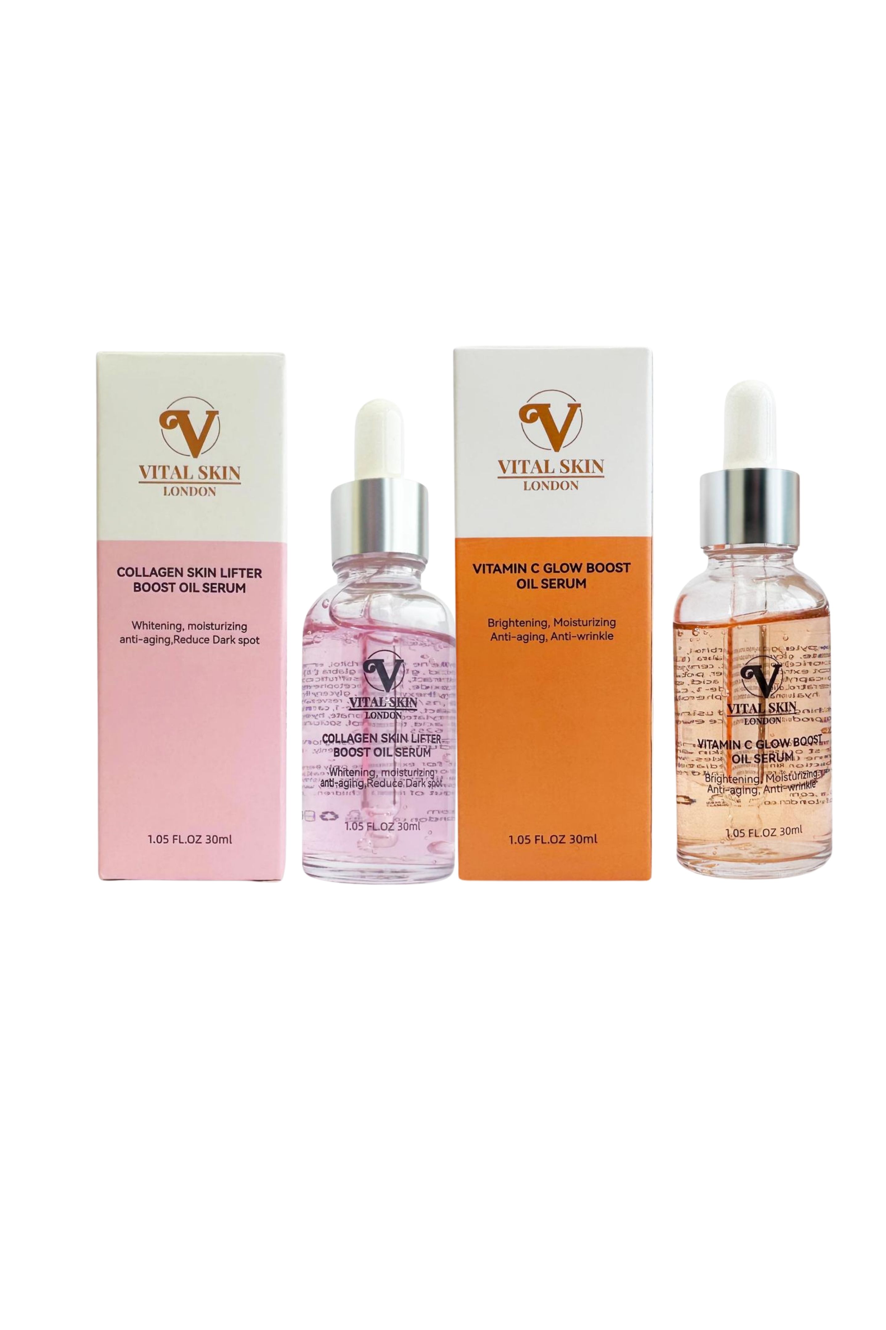 Vital Skin London Vitamin C Glow Boost 30ml   Collagen Skin Lifter Boost serums 30ml
