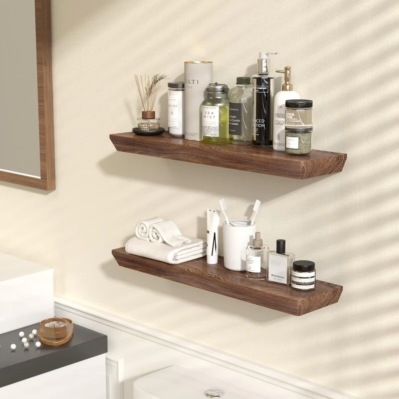 24 Inch Floating Shelves Set of 2 6 Inch Deep Wood Wall Shelves for Bathroom Kitchen Living Room Bedroom