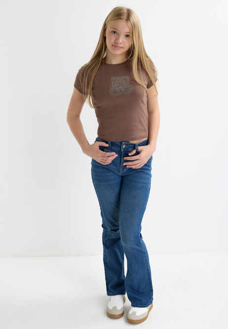 Older Girls Brown Heatseal Bear T-Shirt