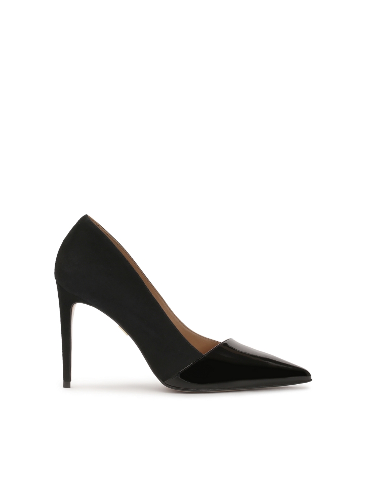 Suede pumps with patent leather noses