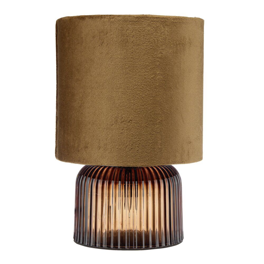 Lampe à poser verre strié et abat-jour textile Ø14xH21cm (3 modèles)
