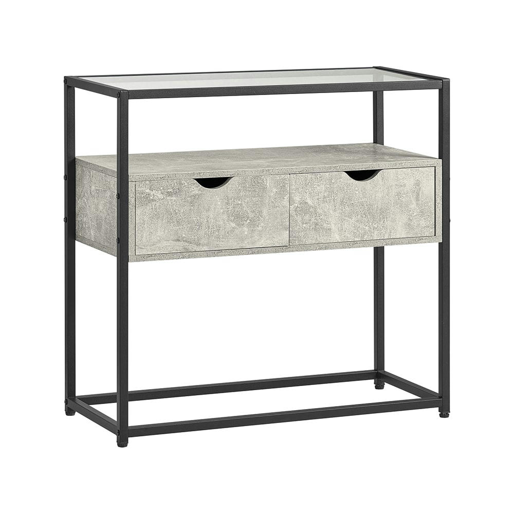 - Table console effet bois gris avec 2 tiroirs