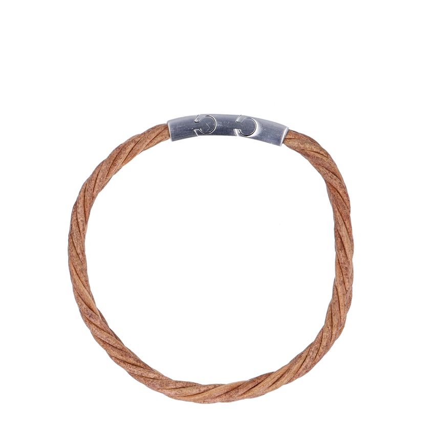 Manfield Bruine leren gevlochten heren armband
