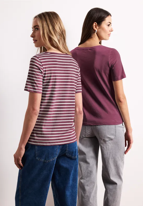 T-Shirts mit rounded V-Neck im 2er-Pack