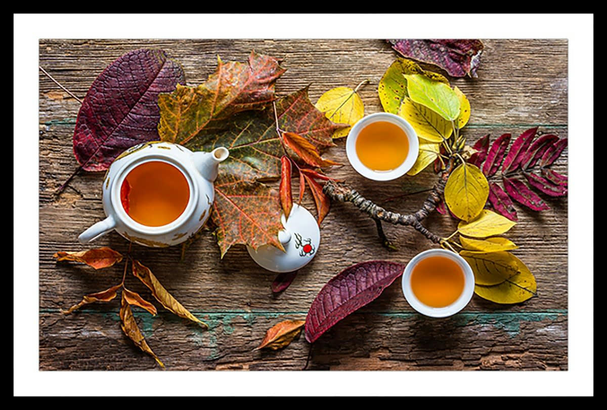 - Affiche cuisine feuille de thé avec cadre noir 30x20cm