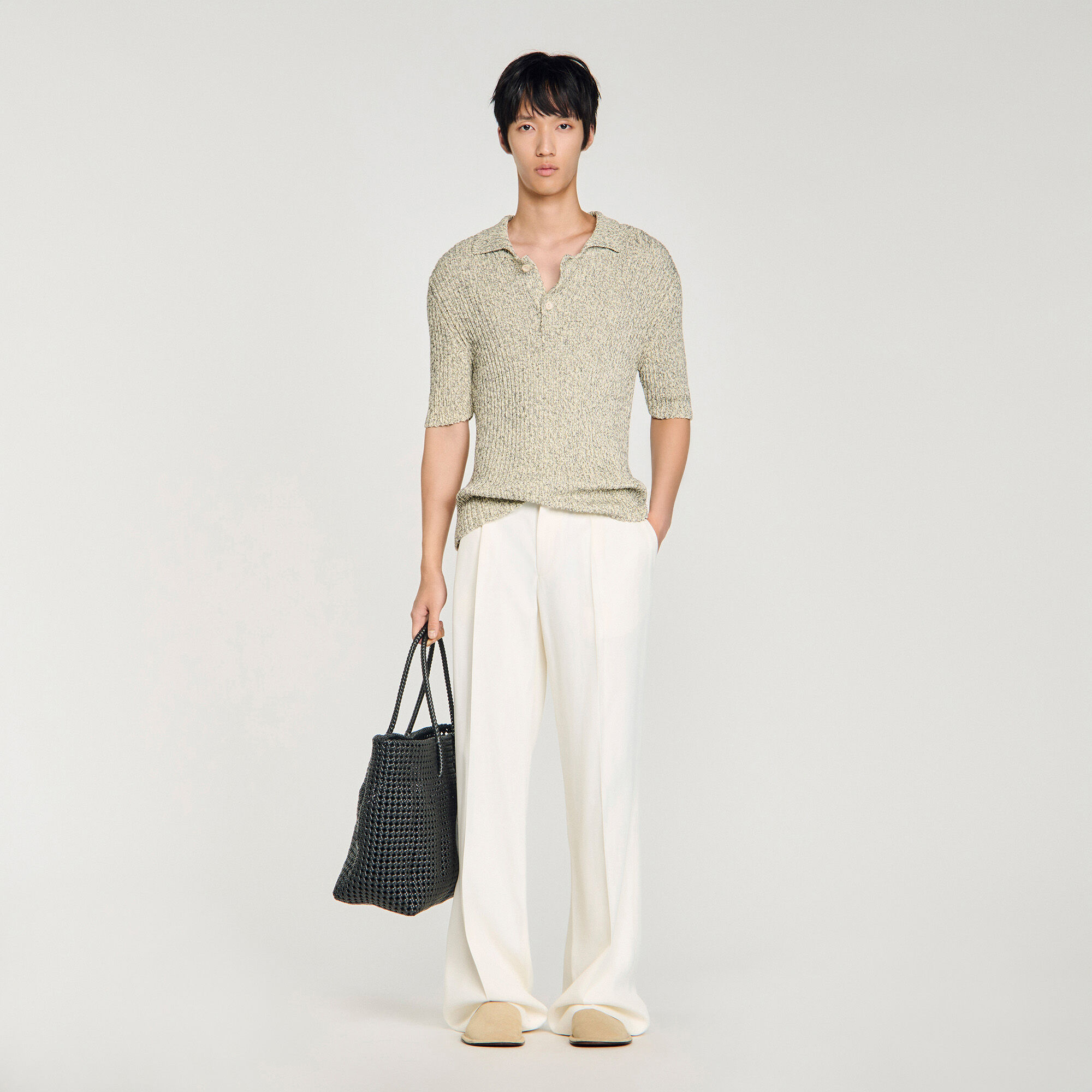 Polo en maille effet chiné en coton