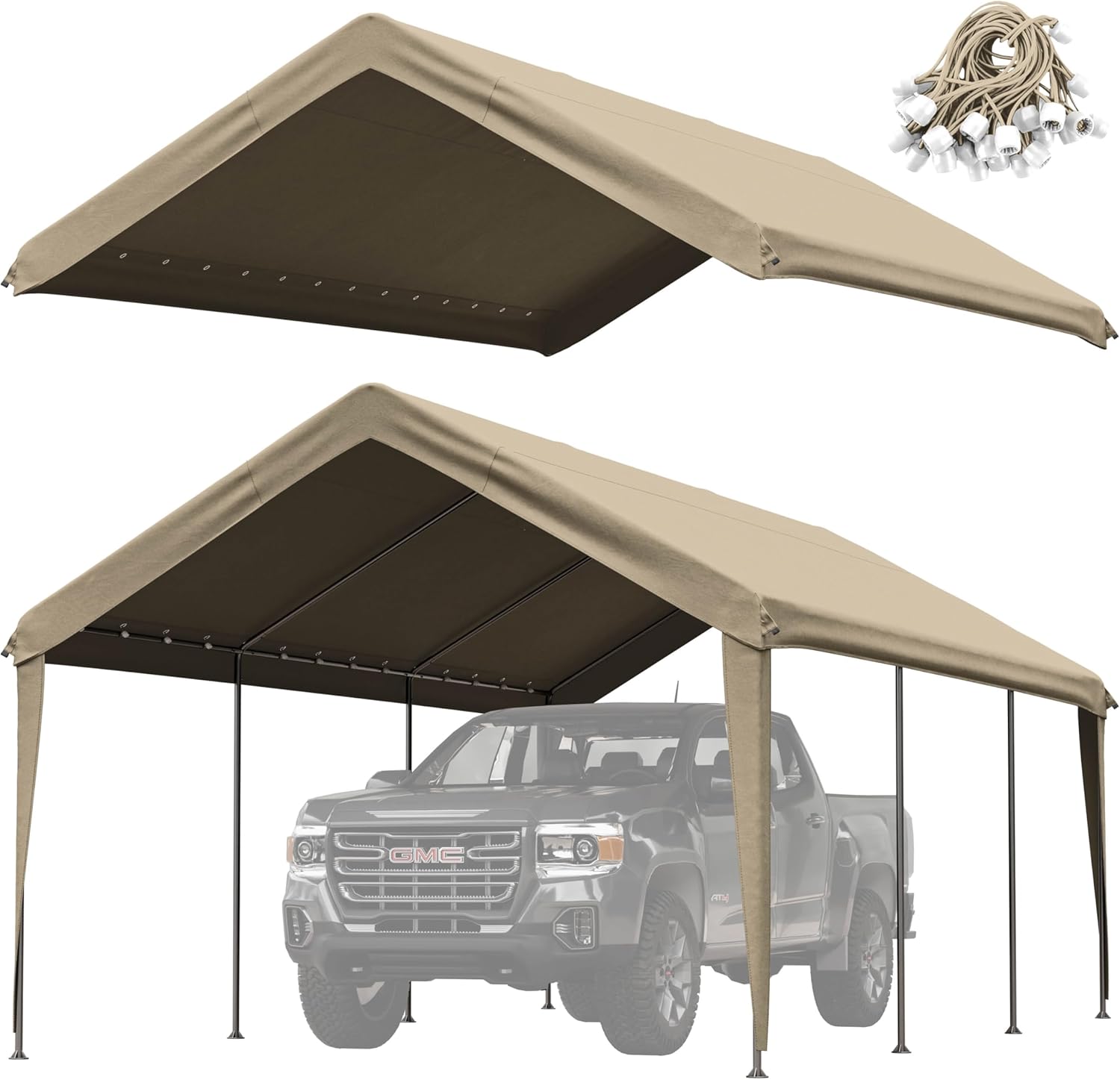 Carport Replacement Canopy Cover 12'x20' for Tent Top Garage Shelter Cover, 800D Heavy Duty Oxford Waterproof & UV Protected Car Canopy Tarp with Ball Bungees (Frame is not Included)