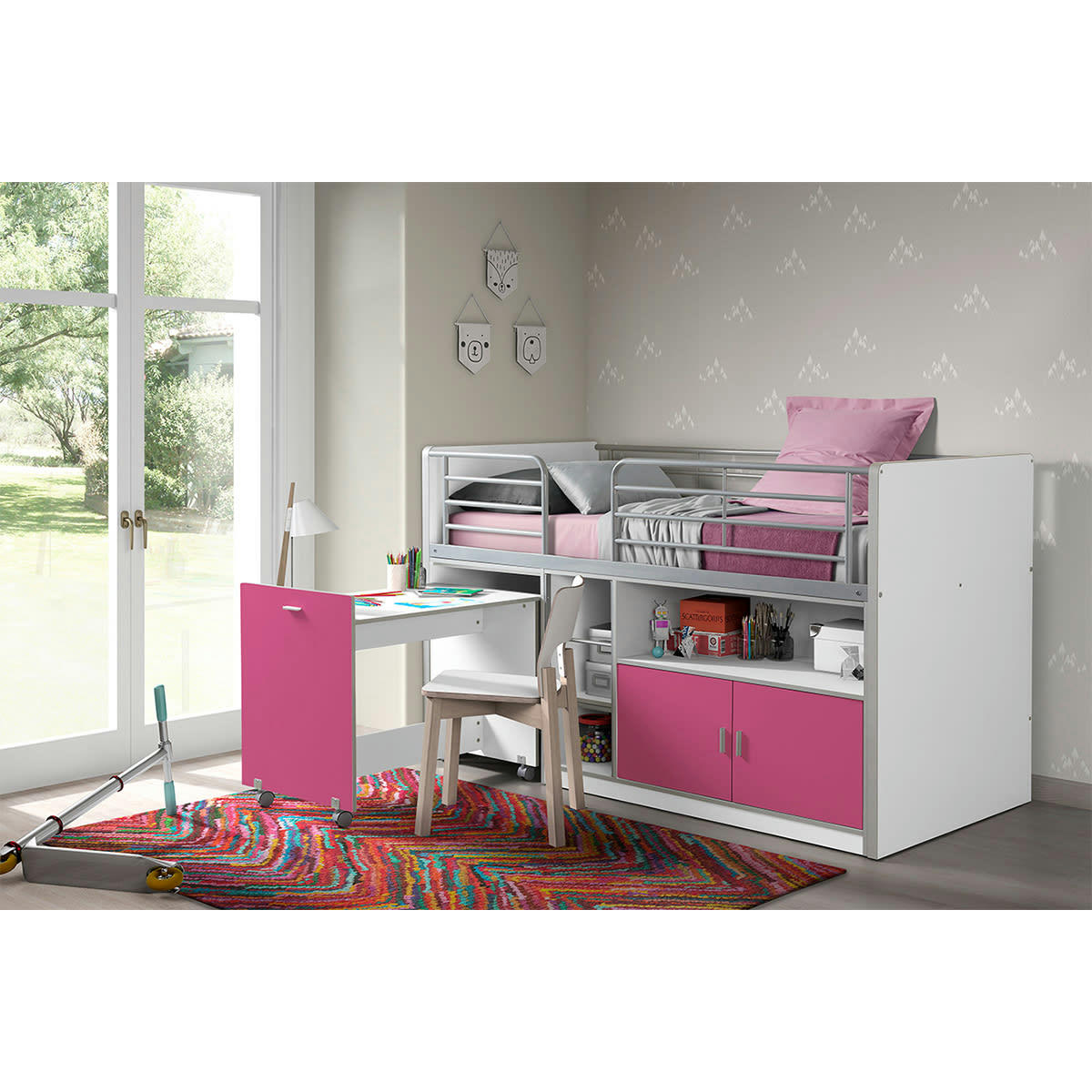 BONNY - Lit combiné 91 90x200 sommier inclus fuchsia