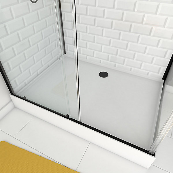 Cabine de douche L.80 x L.110 x H.230 cm – fond effet métro, douchette anticalcaire, style noir &blanc, Galedo Metro