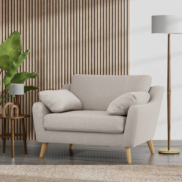 Habitat Ivor Fabric Cuddle Chair - Stone - Ash Leg