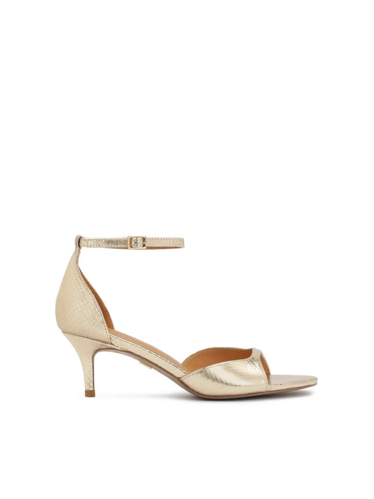 Gold embossed leather sandals with low heel