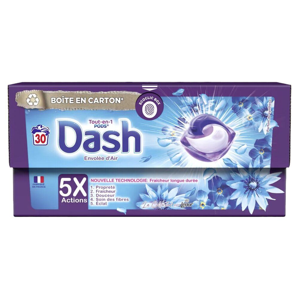 Lessive 30 capsules tout en 1 Dash envolée d'air