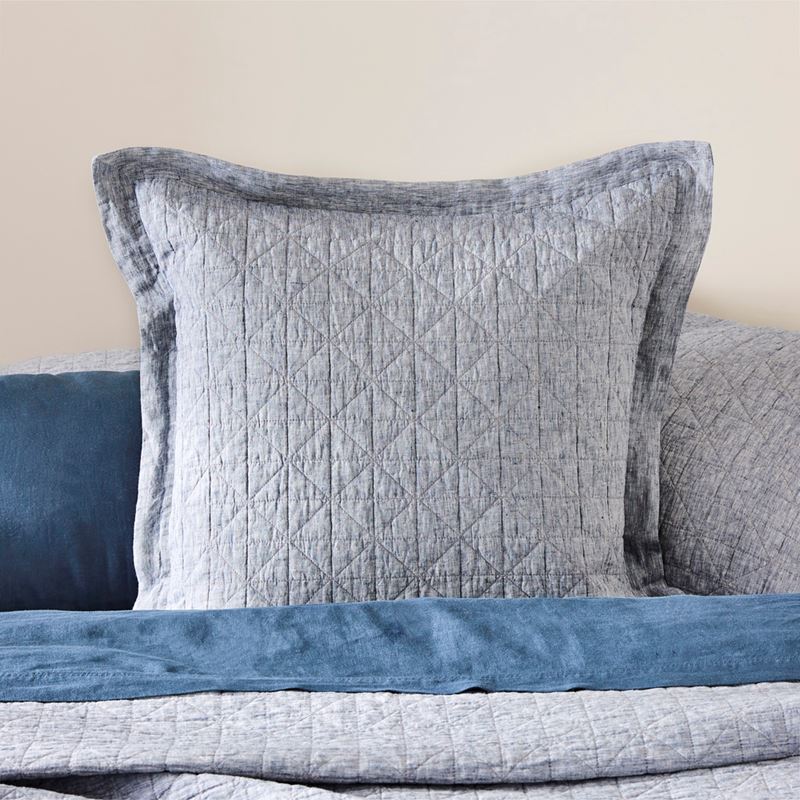 Vintage Washed Linen Navy Marle Quilted Coverlet Separates