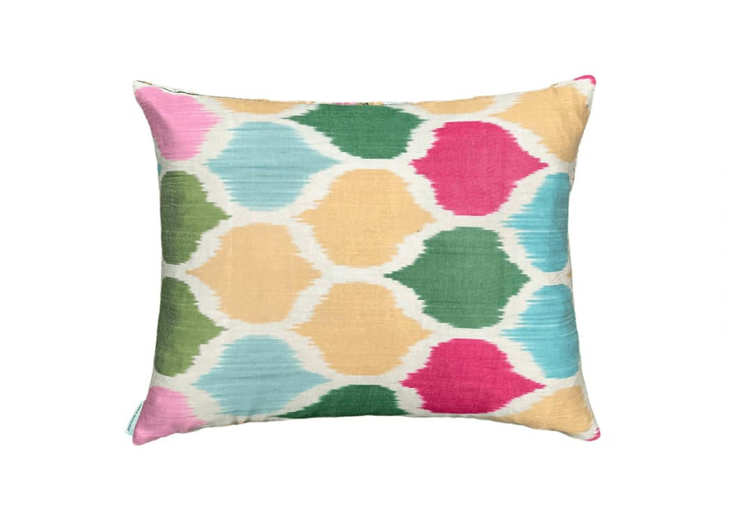 - Housse de coussin velours et soie ikat  40x50 multicouleur
