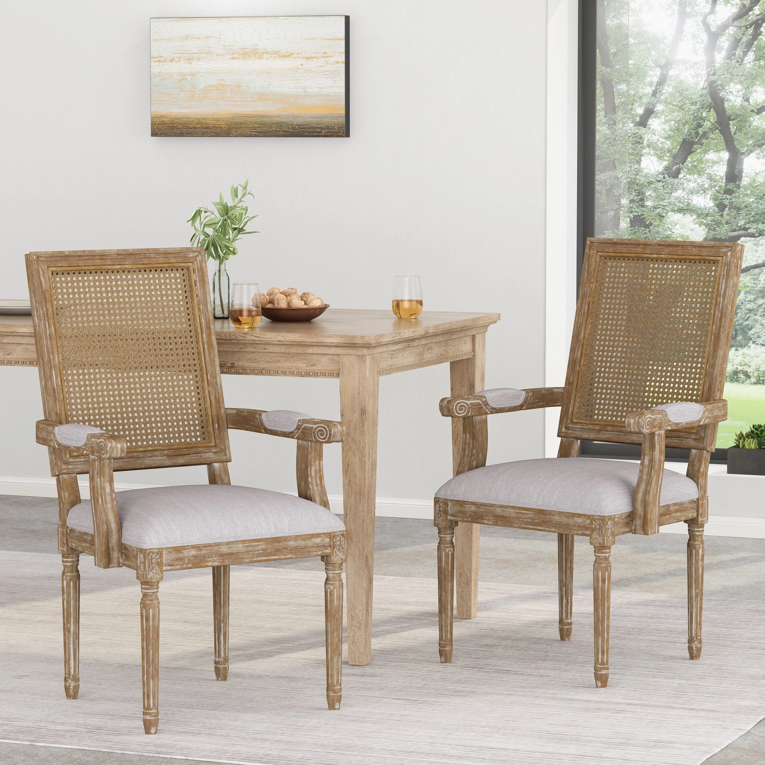 Maria Wood and Cane Upholstered Dining Chair by Christopher Knight Home - 23.75 L x 23.75 W x 39.75 H