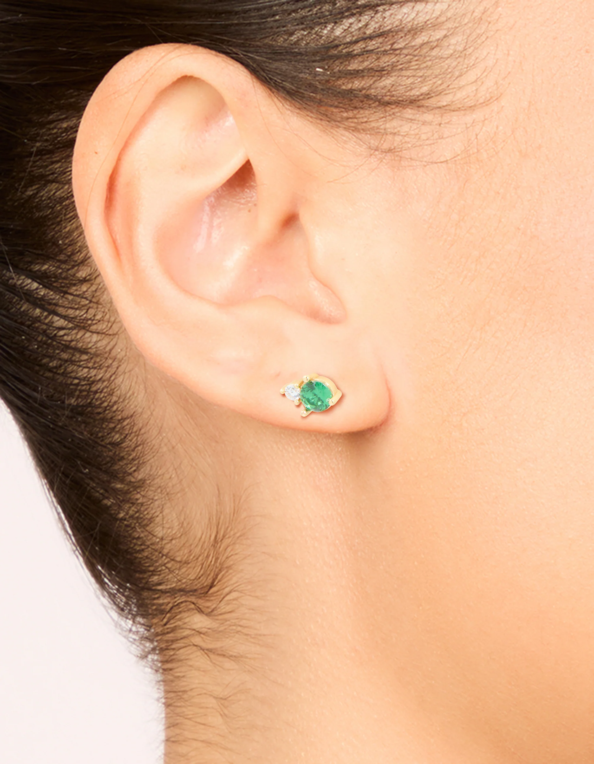 Waterproof Gold Plated Stainless Steel May Cubic Zirconia Duo Stud Earrings