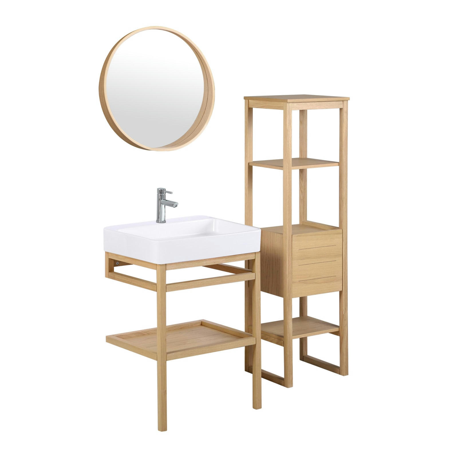 HOPP - Ensemble de salle de bain 60cm avec miroir rond et vasque