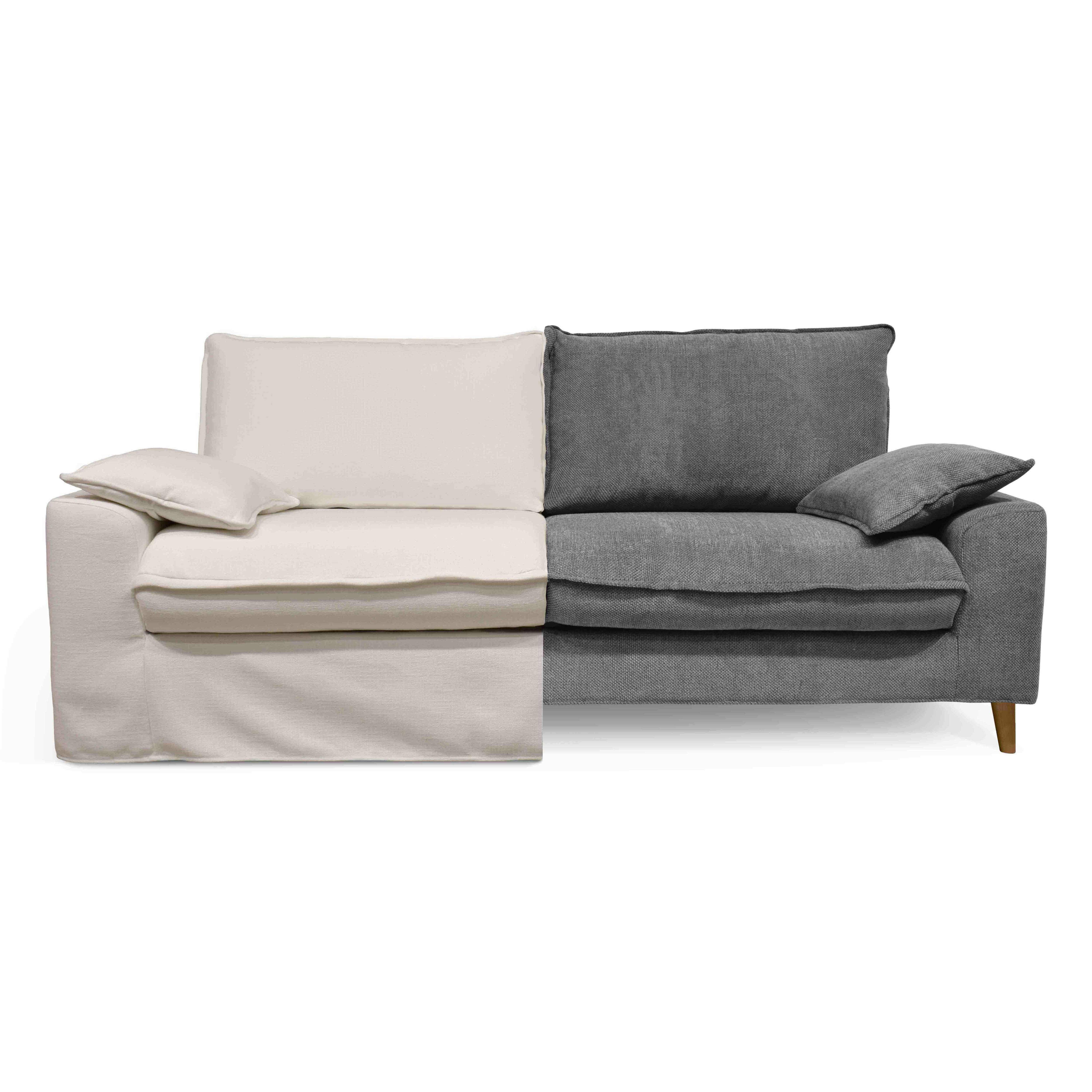 JAROD - Canapé tissu blanc avec une housse supplémentaire tissu gris claire