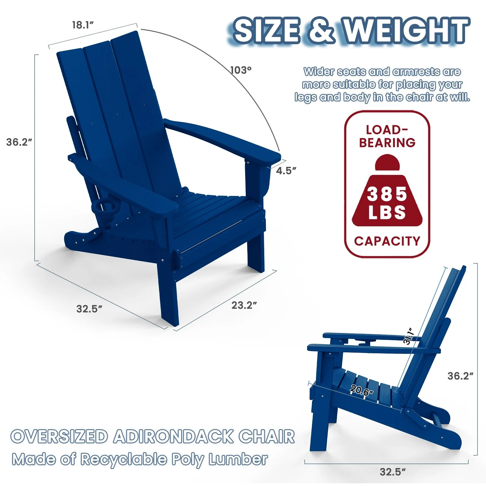 Polydun All Weather Poly Outdoor Adirondack Chair - Foldable