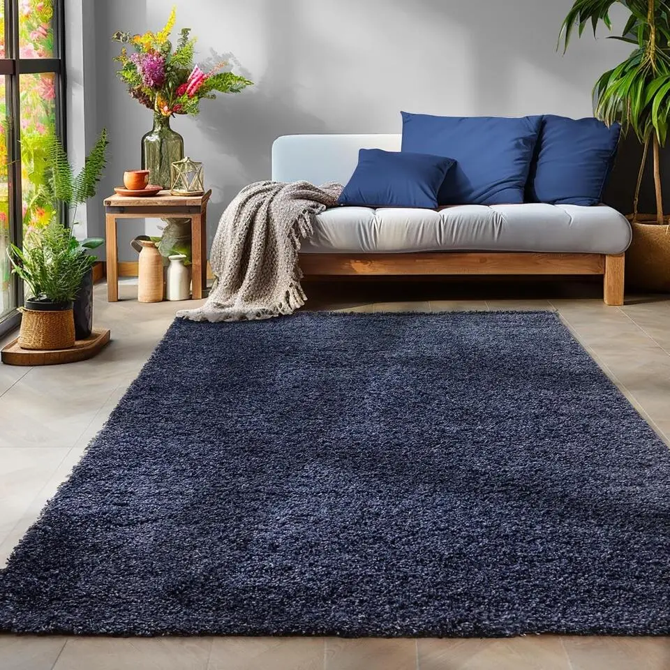 Basic Shaggy vloerkleed Donker Blauw Hoogpolig - 160x230 CM