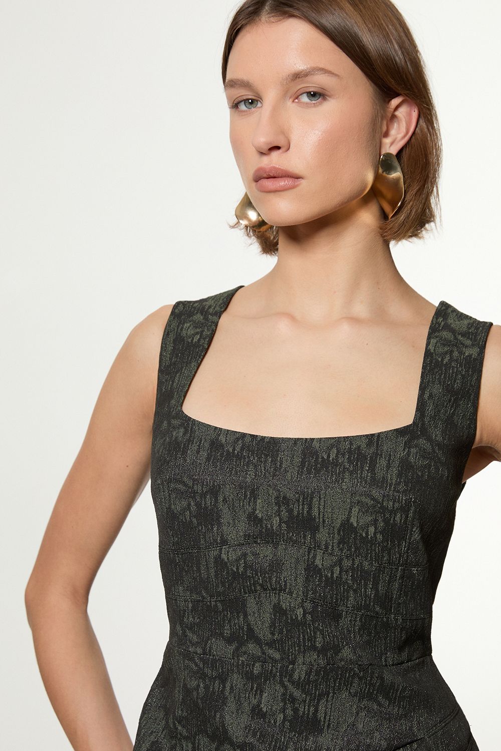 KarenMillen Petite Jacquard Ruffle Strappy Tailored Maxi Dress