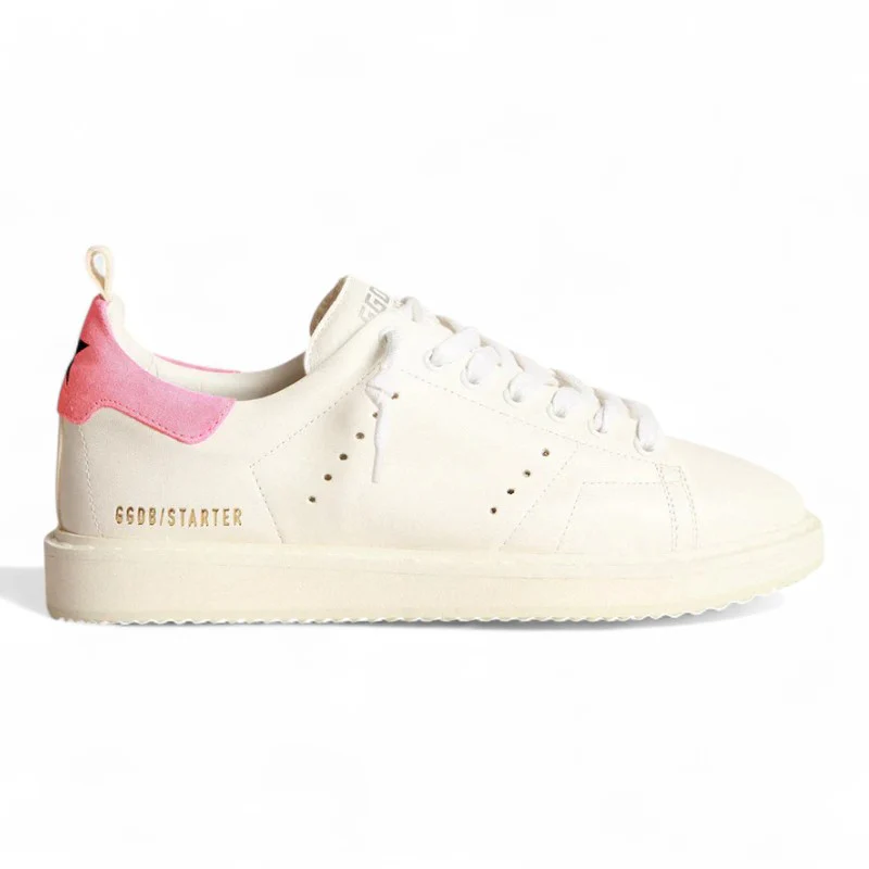 Starter sneakers in white nappa leather with pink suede heel tab