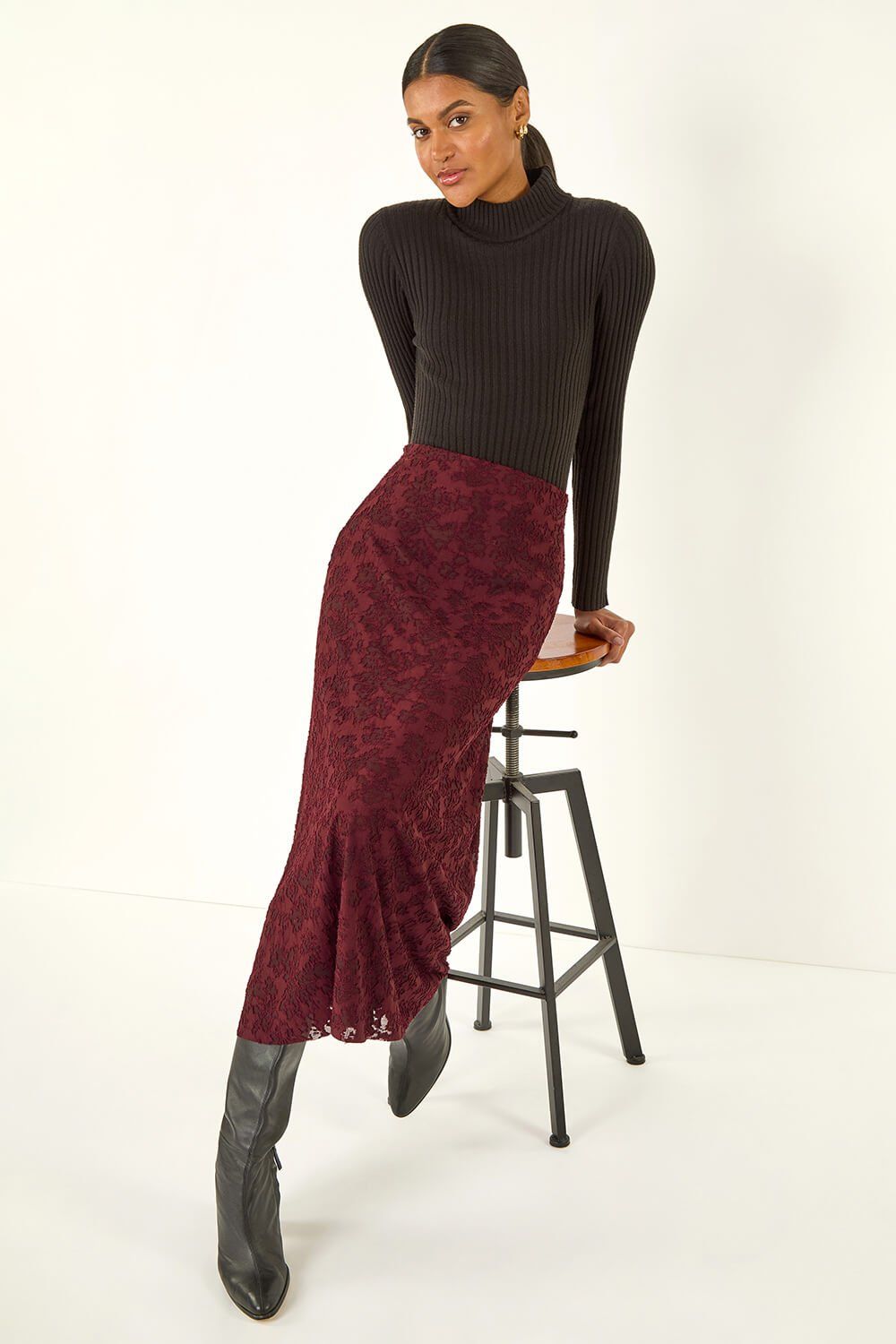 Roman Floral Textured A-Line Skirt