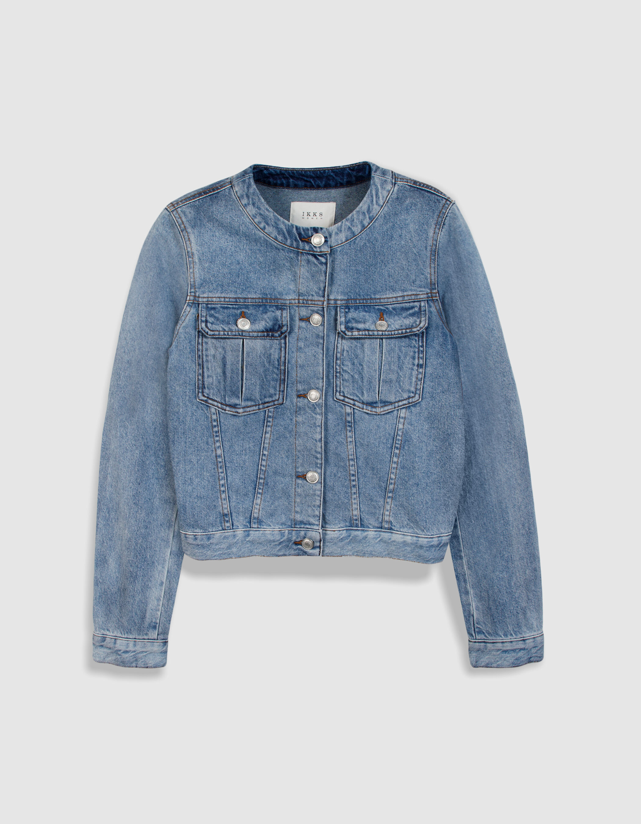 Veste en jean bleu col rond Femme