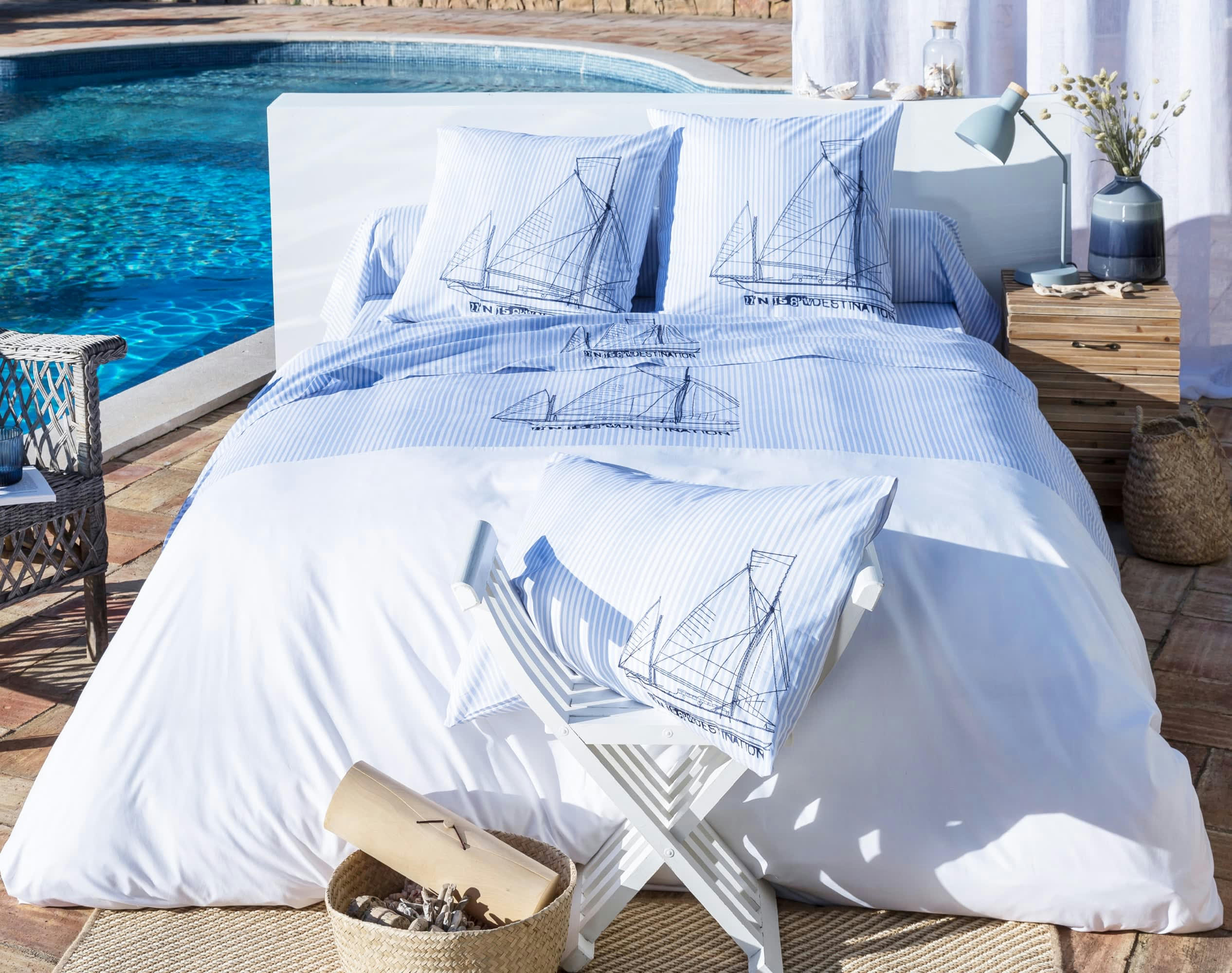 DESTINATION - Drap-housse 140x190 en coton bleu