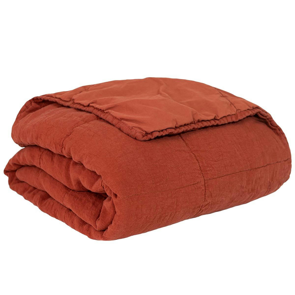 - Couvre-lit en lin lavé terracotta doublure en percale de coton lavé