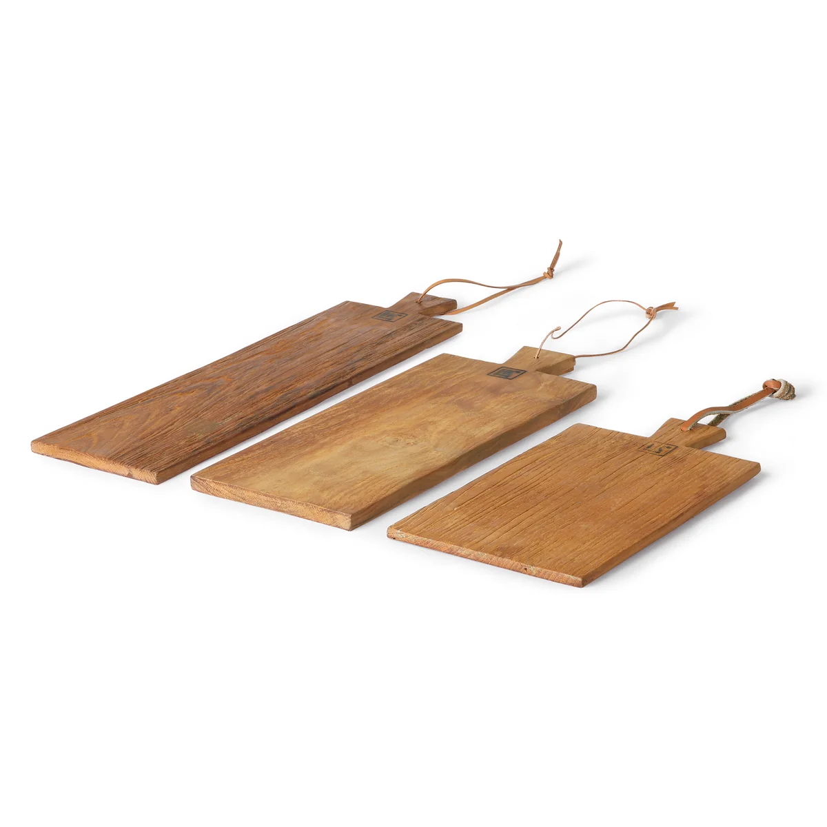 HKliving - Servierbrett (3er-Set), Teak / Leder