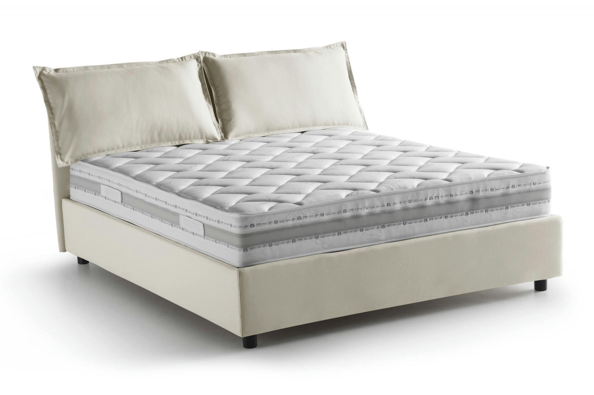 DMELOTT - Lit coffre 140x190 cm en tissu crème